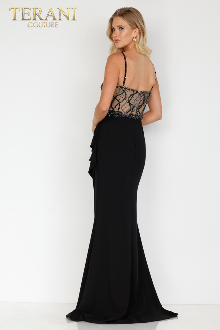 Terani Couture 2221E0352 Emerald Long Crepe Evening Dress