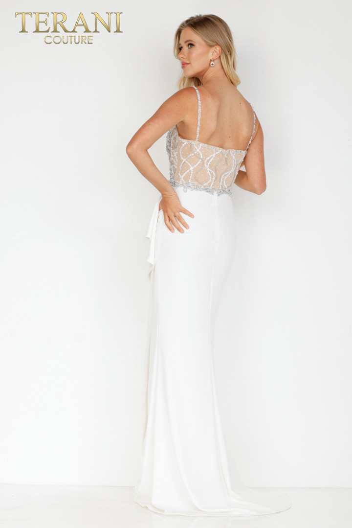 Terani Couture 2221E0352 Emerald Long Crepe Evening Dress
