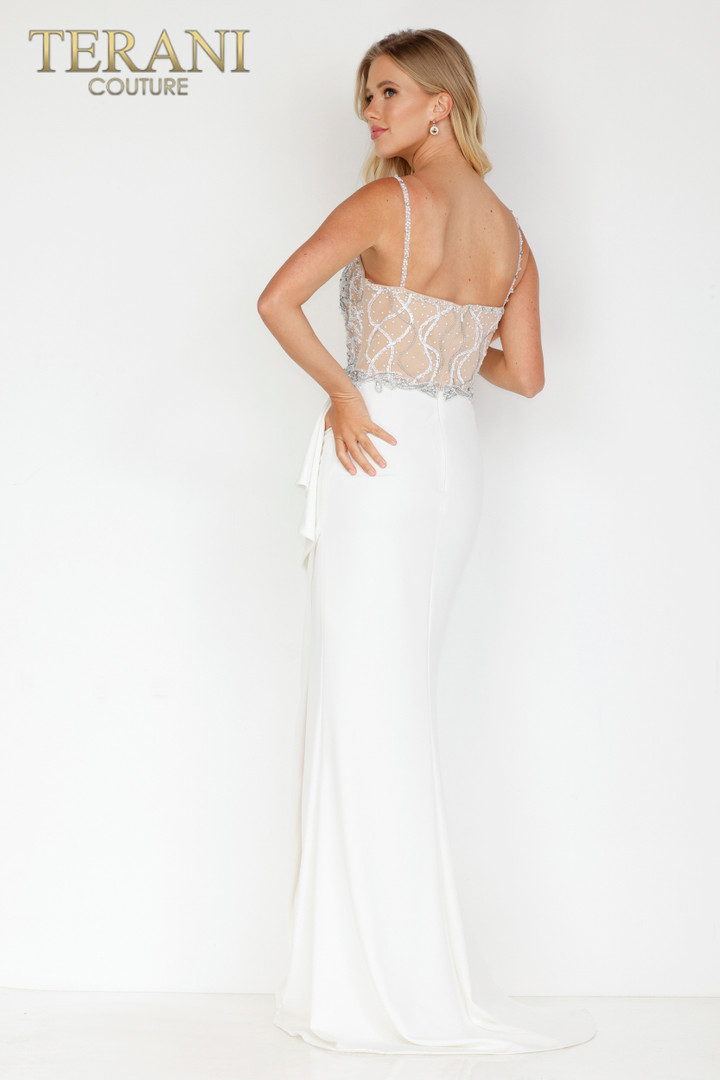 Terani Couture 2221E0352 Emerald Long Crepe Evening Dress