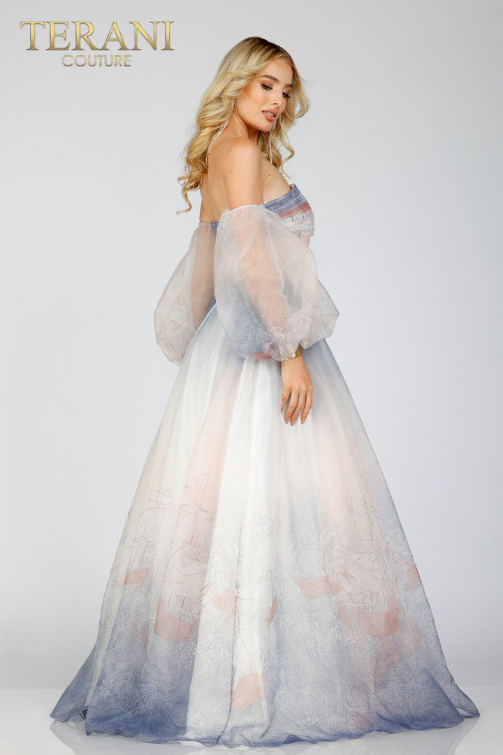 Terani Couture 231E0522 Strapless Print Mikado Evening Dress