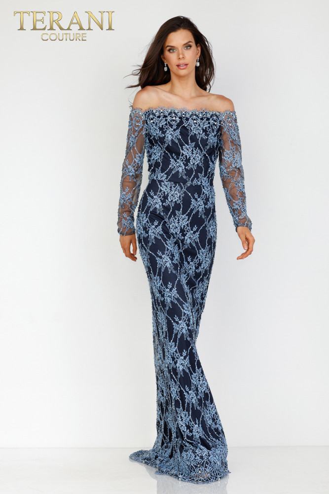 Terani Couture 231M0339 Long Sleeves Sweetheart Neck Dress