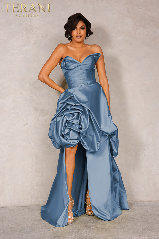 Terani Couture 2111P4272 Taffeta Strapless High Low Gown
