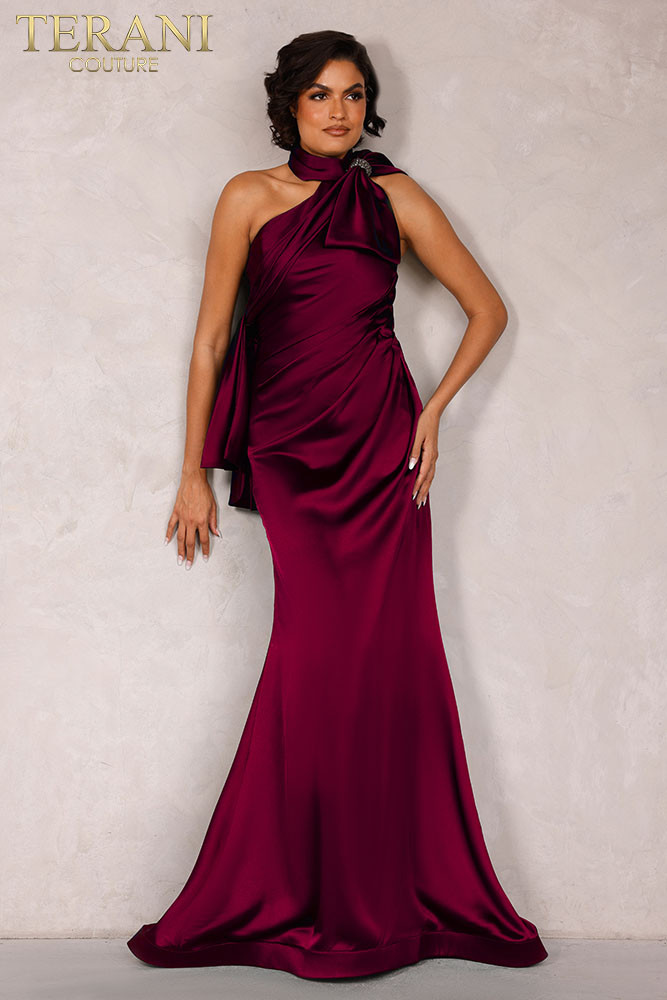Terani Couture 2112P4313 Halter Neck Long Charmeuse Dress