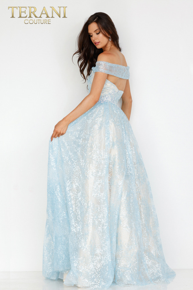 Terani Couture 231P0092 Off-shoulder V-neck Long Dress