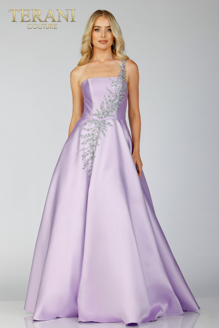 Terani Couture 231P0175 Mikado One Shoulder Prom Long Dress