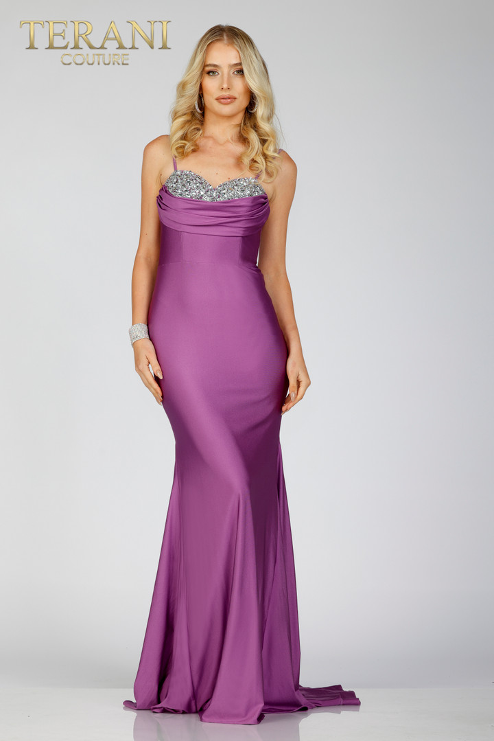 Terani Couture 231P0186 Spandex Satin Spaghetti Strap Gown