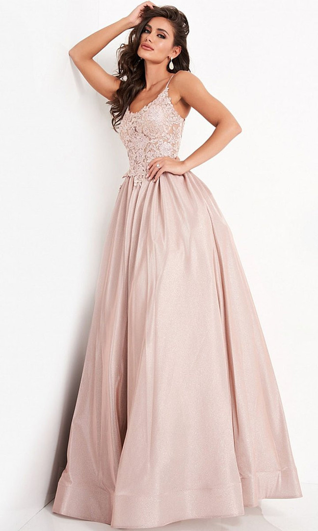 JVN by Jovani JVN03038 Embroidered Scoop Neck Ballgown