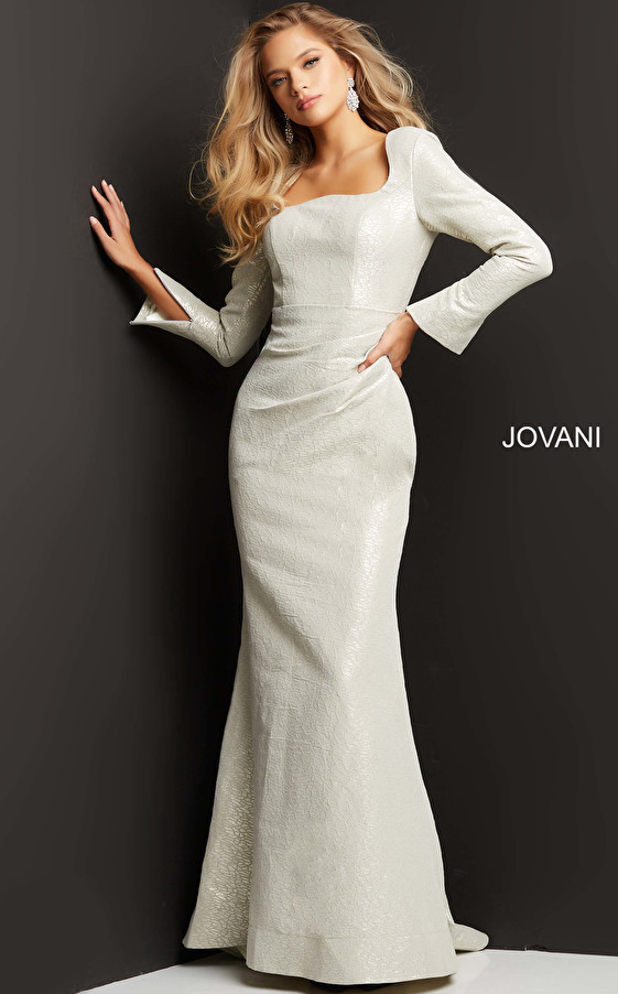 Jovani 06996 Curvy Square Neck Long Sleeve Evening Gown