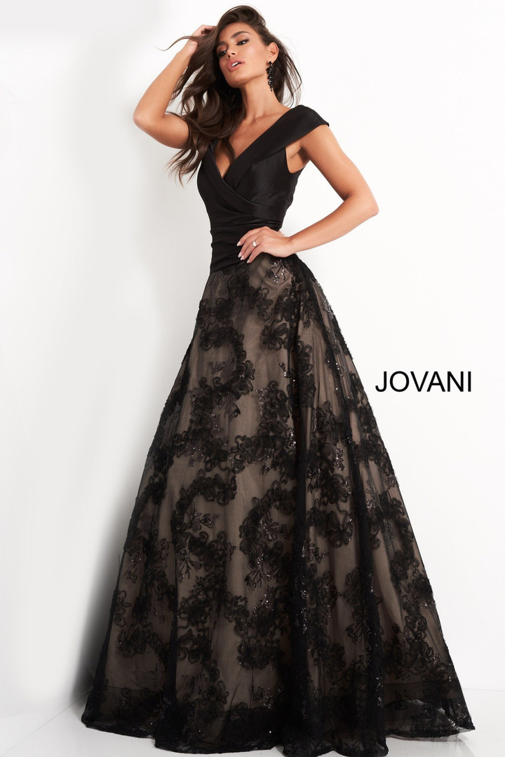 Jovani 03330 A Line V Neck Evening Gown
