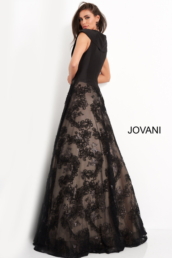 Jovani 03330 A Line V Neck Evening Gown