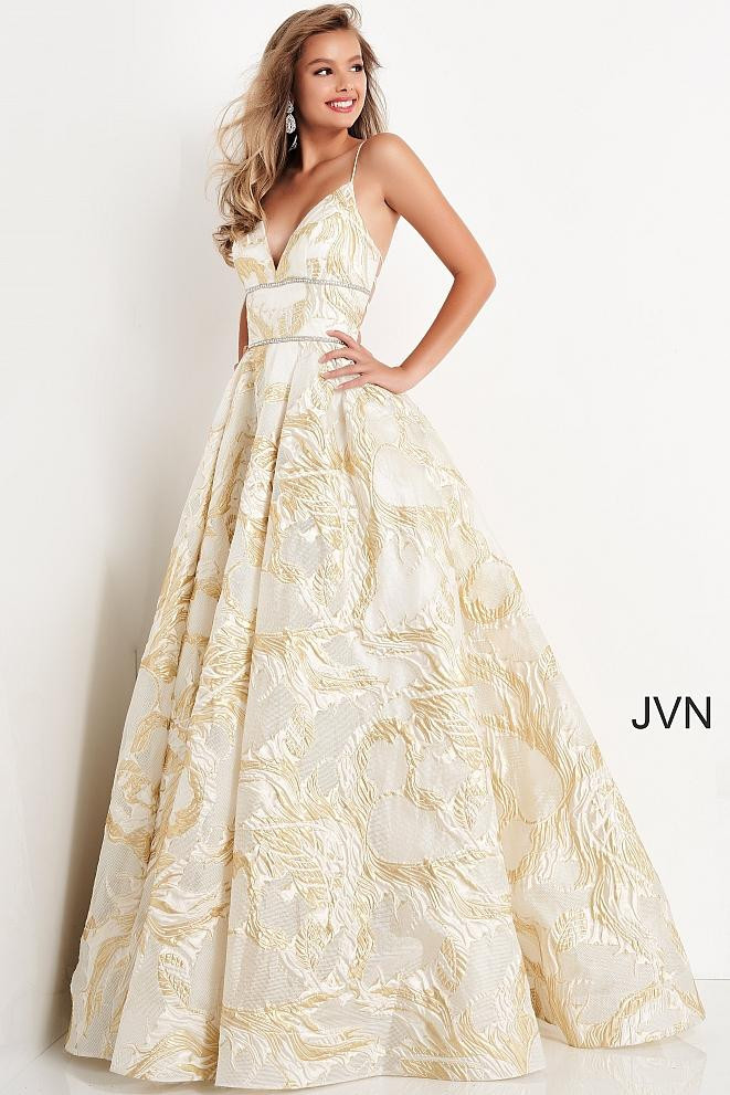 JVN by Jovani JVN05738 Spaghetti Strap V Neck Gown