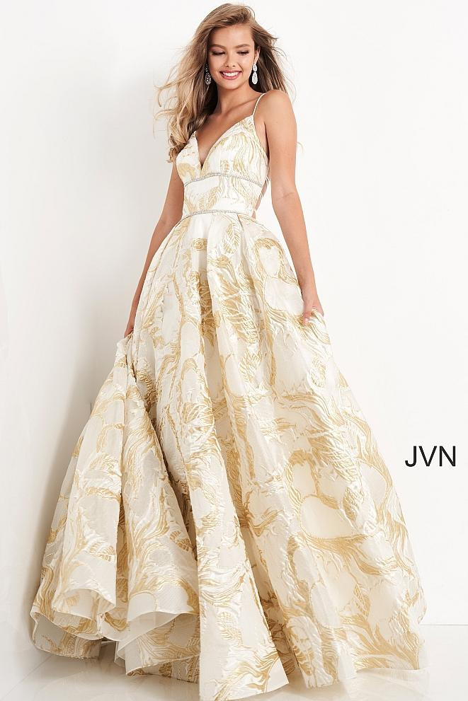 JVN by Jovani JVN05738 Spaghetti Strap V Neck Gown