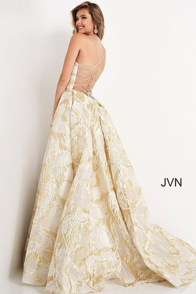JVN by Jovani JVN05738 Spaghetti Strap V Neck Gown