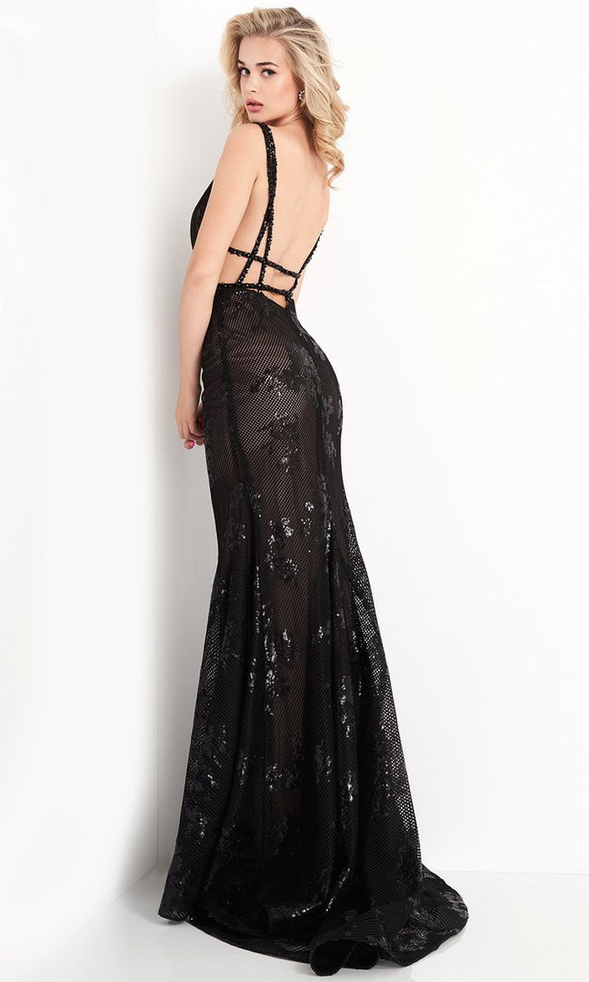 JVN by Jovani JVN05798 Lace Strappy Back Trumpet Gown