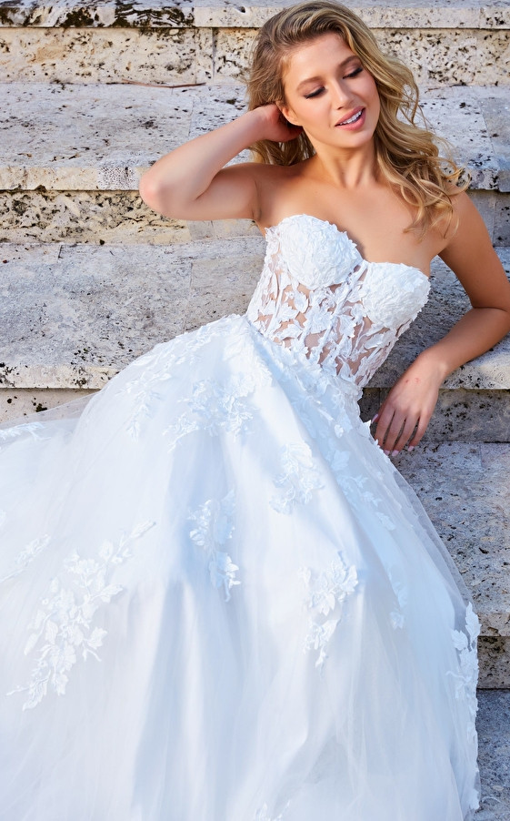 Jovani 07901 Strapless Lace Ornate Sweetheart Long Gown