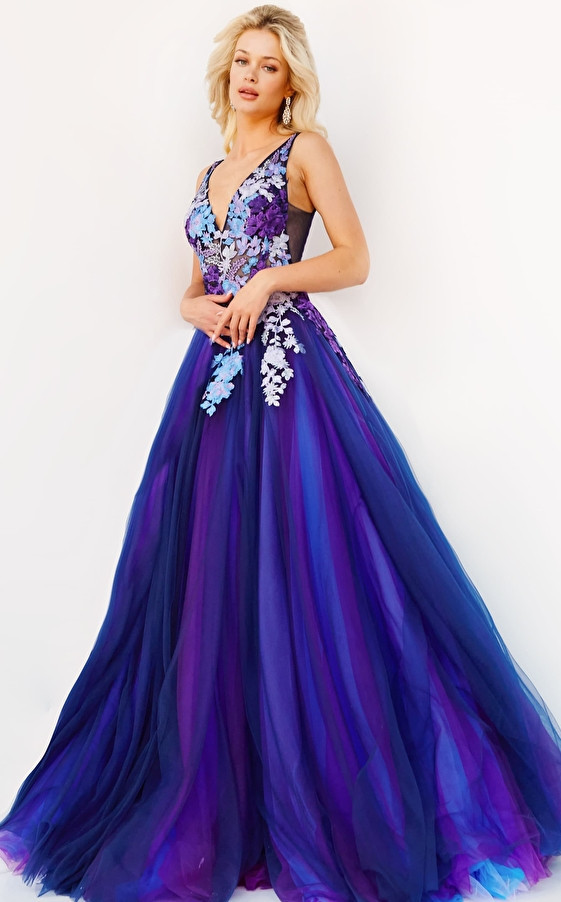 Jovani 06807 Sleeveless Gradient Floral Embroidered Gown