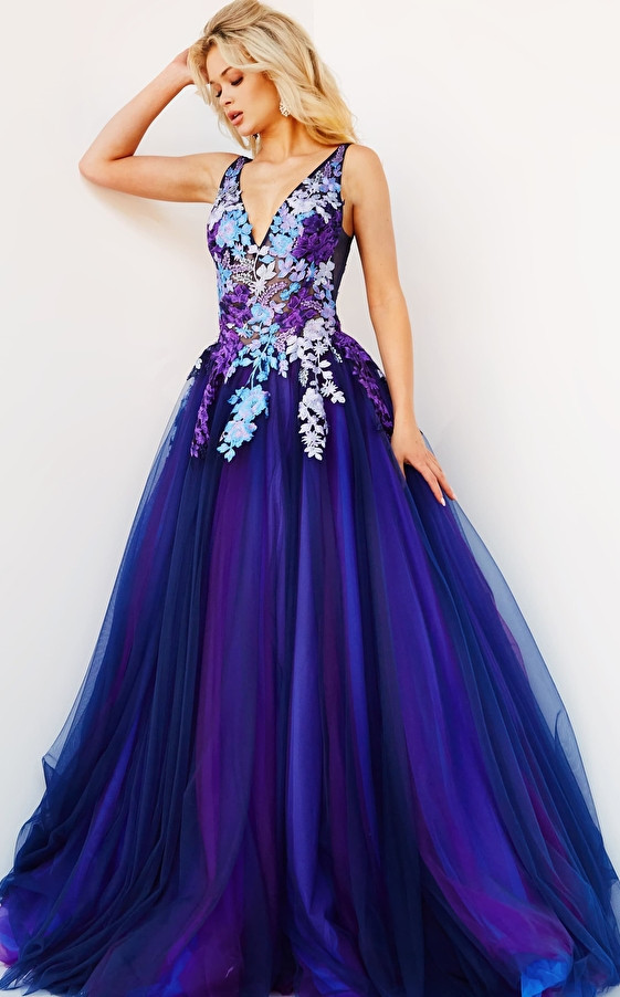 Jovani 06807 Sleeveless Gradient Floral Embroidered Gown