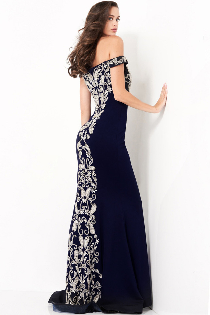 Jovani 02576 Off Shoulder Embroidered Evening Dress
