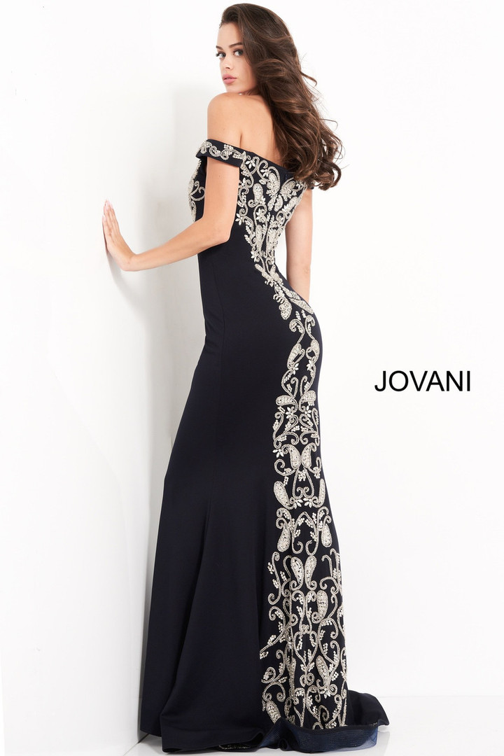Jovani 02576 Off Shoulder Embroidered Evening Dress
