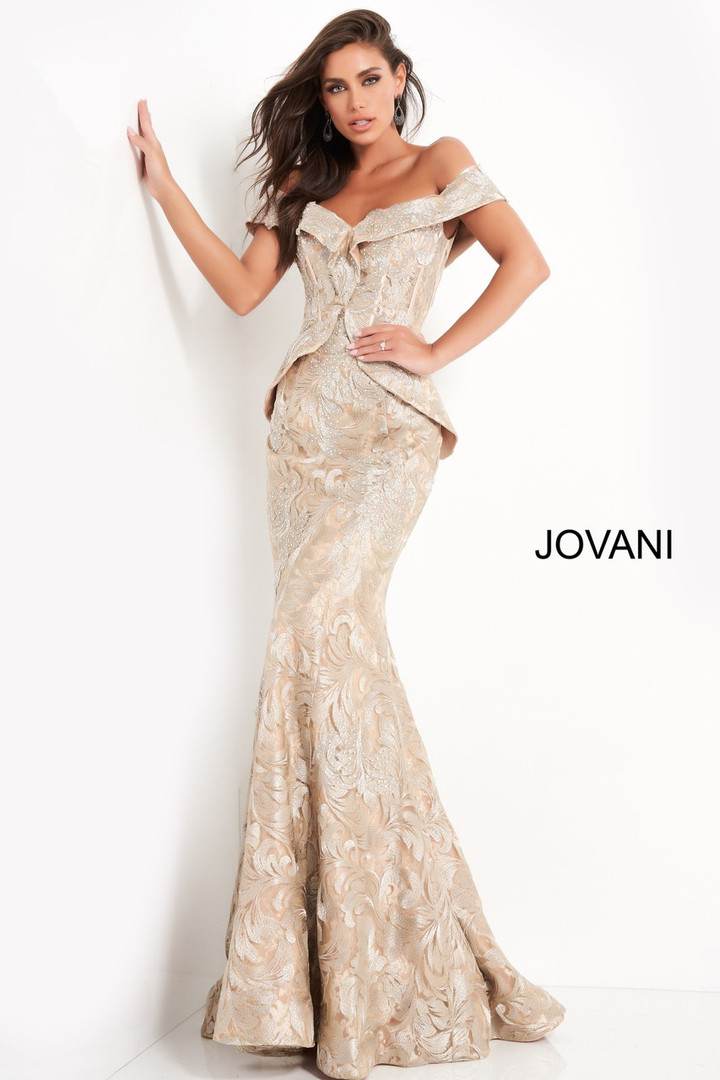 Jovani 02762 Embellished Off Shoulder Mother of Bride Dress