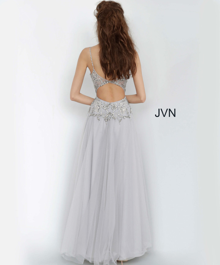 JVN by Jovani JVN4396 Embellished Plunging V-Neck Ballgown