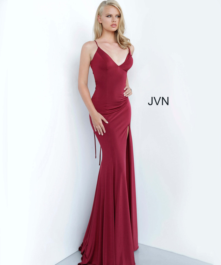 JVN by Jovani JVN02071 Plunging V-Neck Fit And Flare Dress