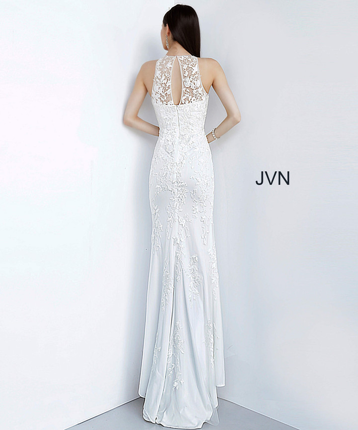 Jovani Prom JVN1289 Illusion Neck Embroidered Tulle Evening Dress