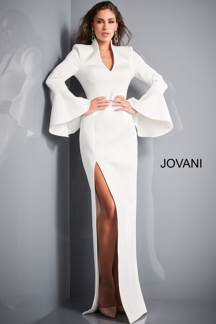 Jovani 04240 High Slit Bell Sleeve Evening Dress