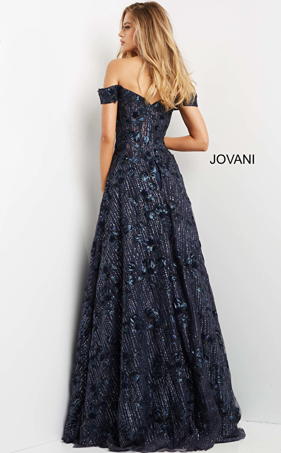 Jovani 07162 Off Shoulder Embellished A Line Evening Dress