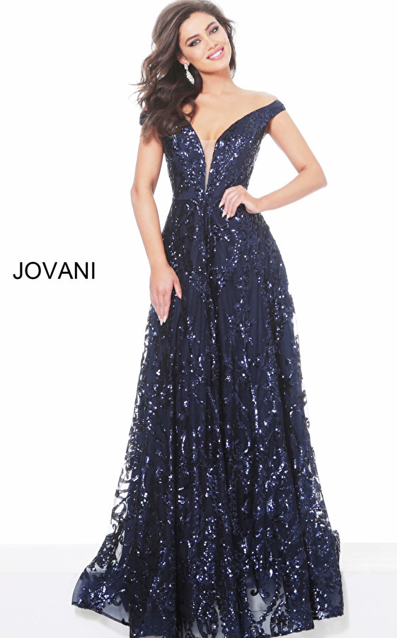 Jovani 02932 Sleeveless Off Shoulder Sequin Evening Dress