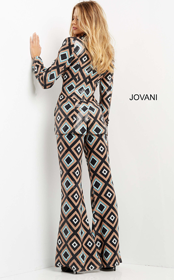 Jovani 07921 Plunging V-Neck Contemporary Two Piece Suit