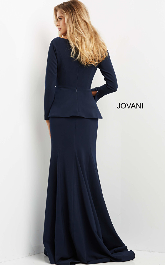 Jovani 07131 Asymmetrical Neck Long Sleeve Evening Dress