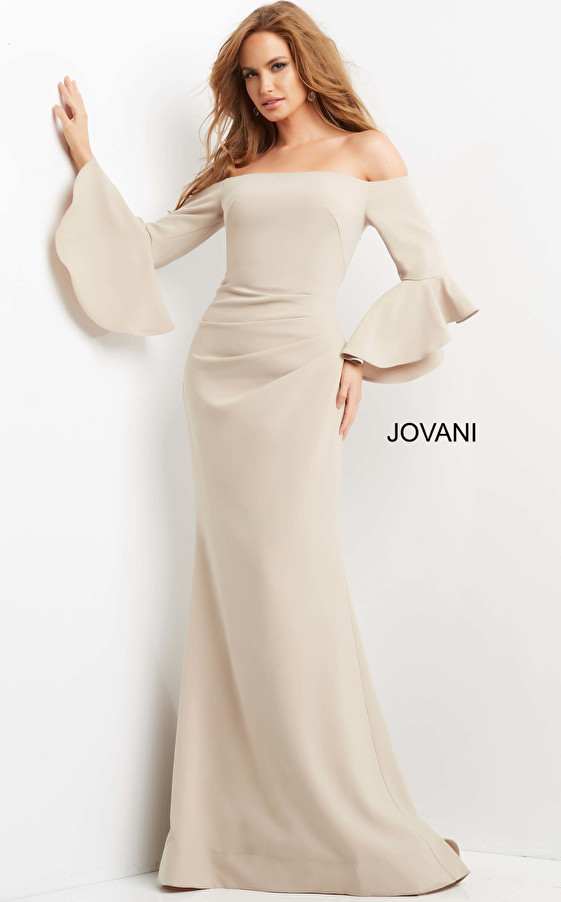 Jovani 07065 Off Shoulder Bell Sleeve Long Evening Dress