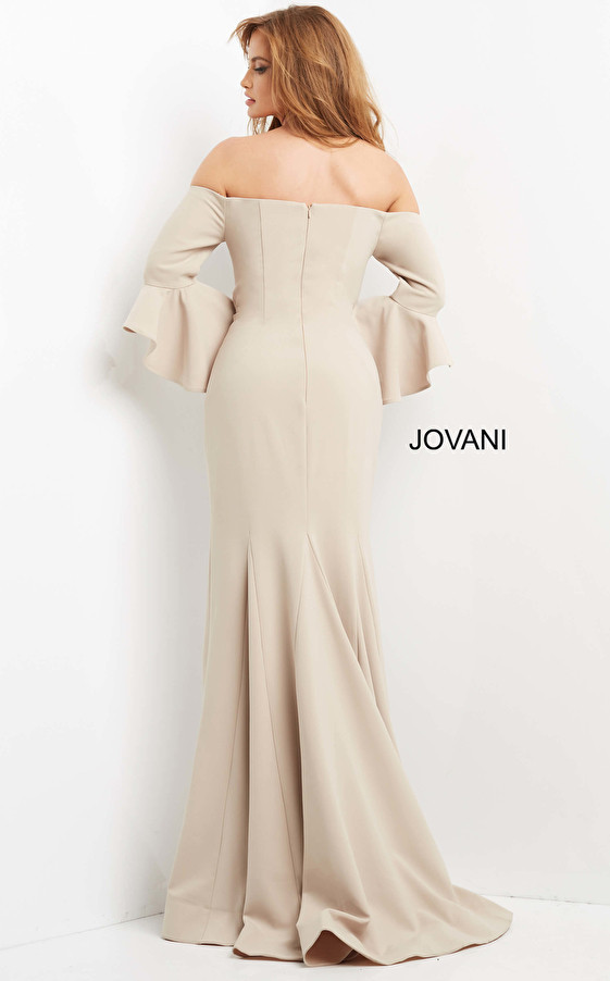 Jovani 07065 Off Shoulder Bell Sleeve Long Evening Dress