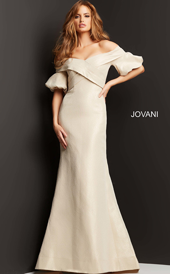 Jovani 06831 Off Shoulder Short Sleeve Long Evening Dress