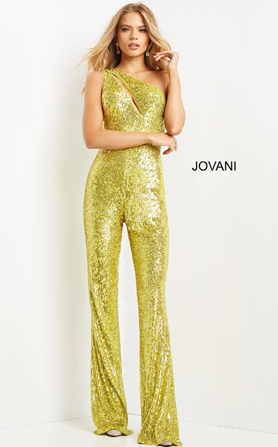 Jovani 09017 Front Keyhole One Shoulder Sequin Jumpsuit