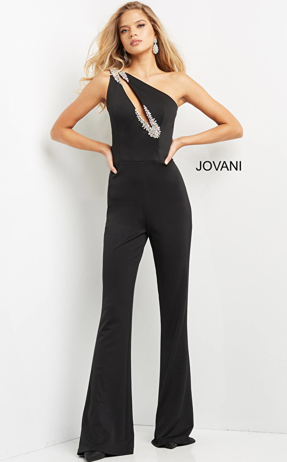 Jovani 09019 One Shoulder Sleeveless Embellished Beaded Suit