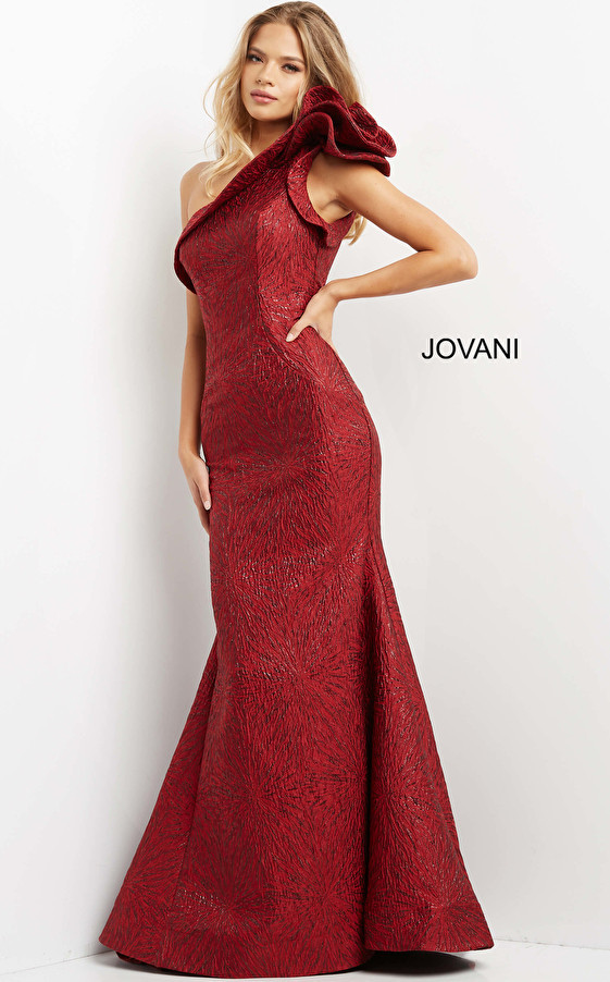 Jovani 05176 Asymmetrical Neck One Shoulder Jacquard Gown