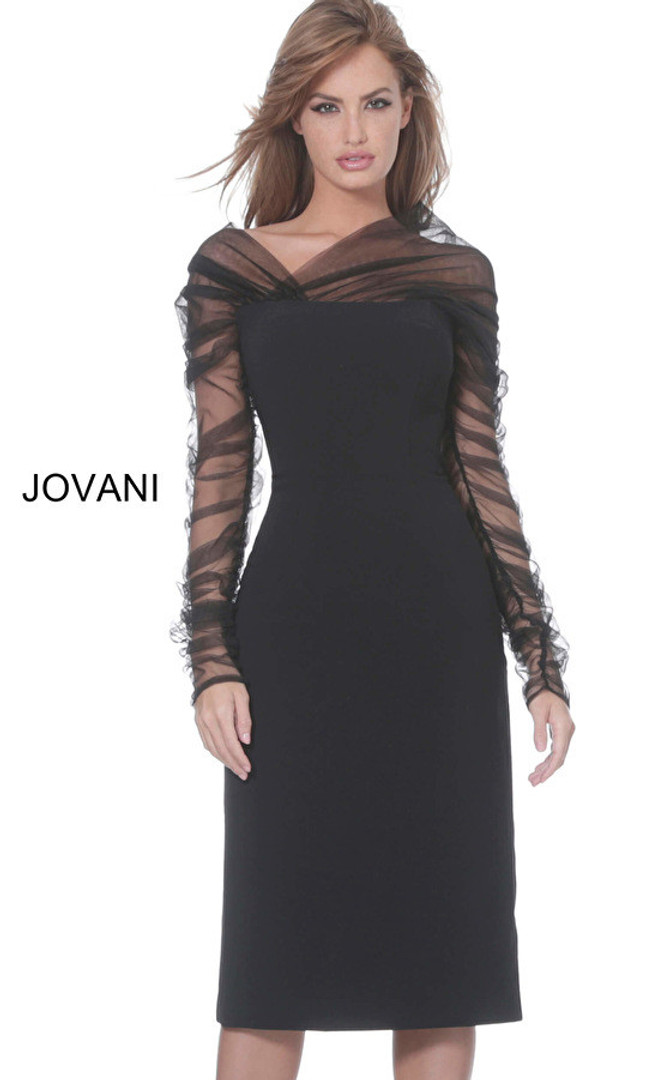 Jovani 03810 Long Sleeve Knee Length Sheath Cocktail Dress