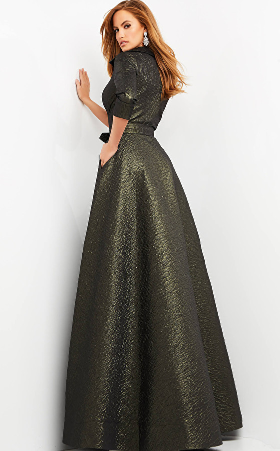 Jovani 05075 Three Quarter Sleeve V-Neck Long Evening Gown