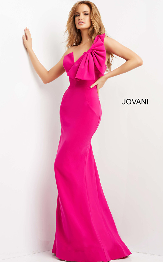 Jovani 07306 One Shoulder Form Fitting Sheath Evening Dress