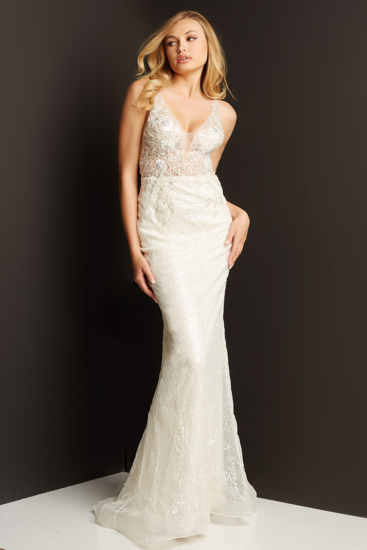 Jovani JVN06764 Sleeveless Plunging V-neck Embellished Gown