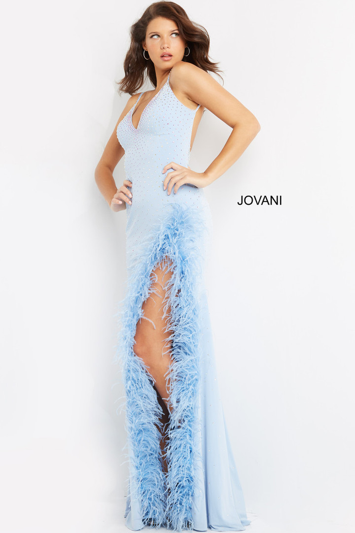 Jovani 08283 Sleeveless Beaded Deep V-neck Sheath Long Gown