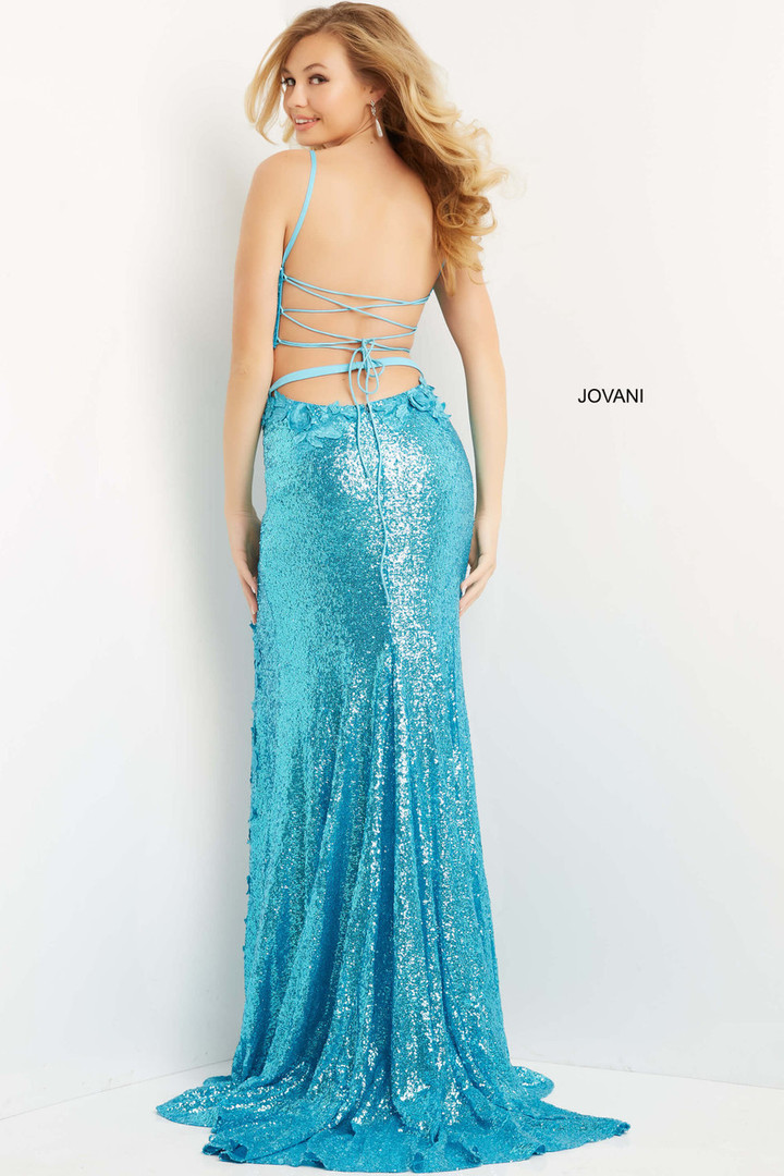 Jovani 08471 Two-piece V Neck High Slit Sequin Long Dress