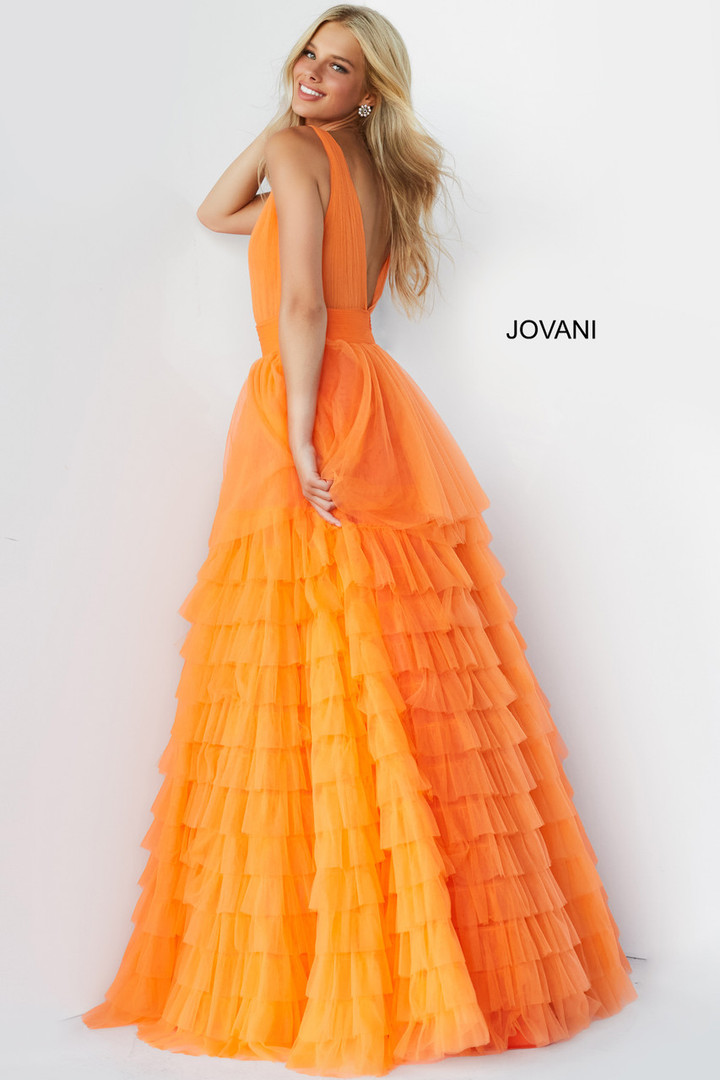 Jovani 07264 Sleeveless Shirr-ornate Tiered Tulle Long Gown