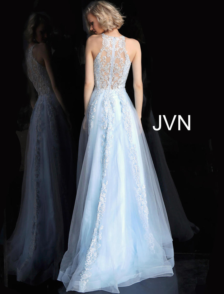 JVN by Jovani JVN64157 Sleeveless Embroidered Tulle Gown