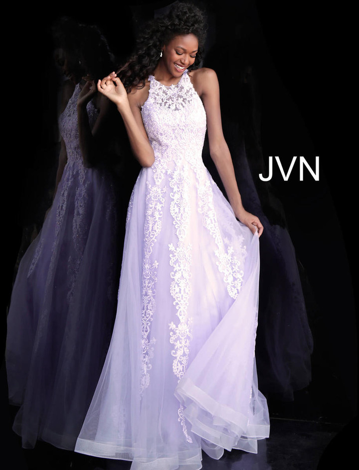 JVN by Jovani JVN64157 Sleeveless Embroidered Tulle Gown