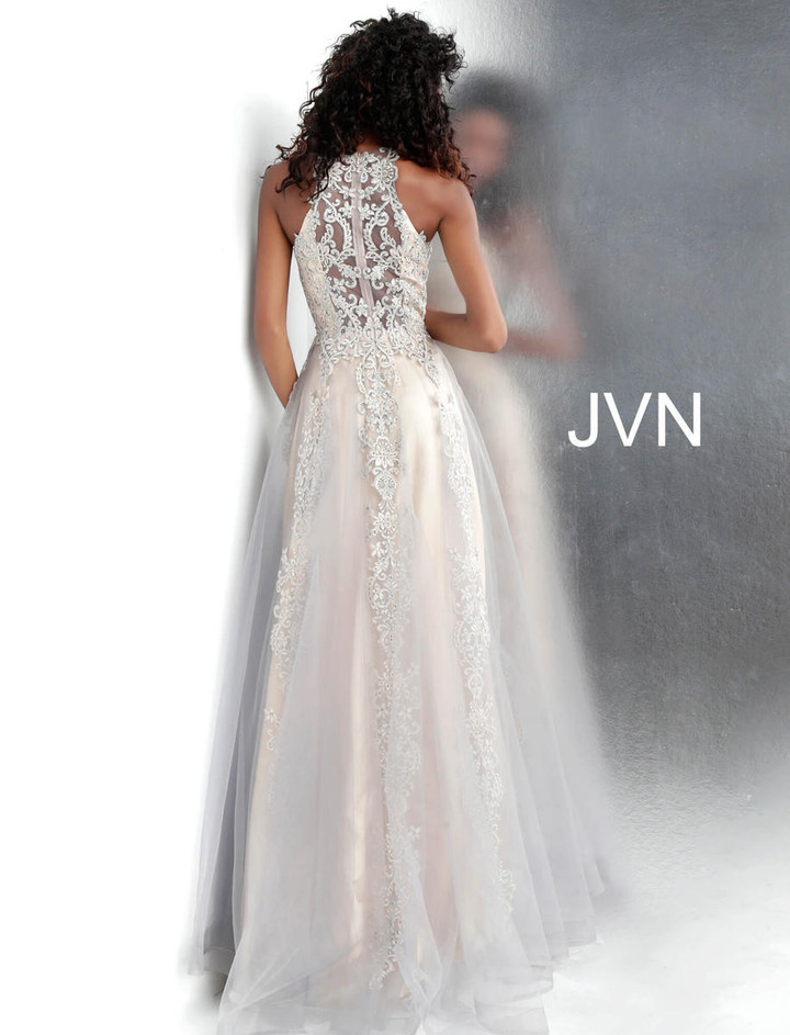 JVN by Jovani JVN64157 Sleeveless Embroidered Tulle Gown