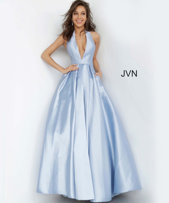 JVN by Jovani JVN60772 Plunging Halter Neck Satin Ballgown