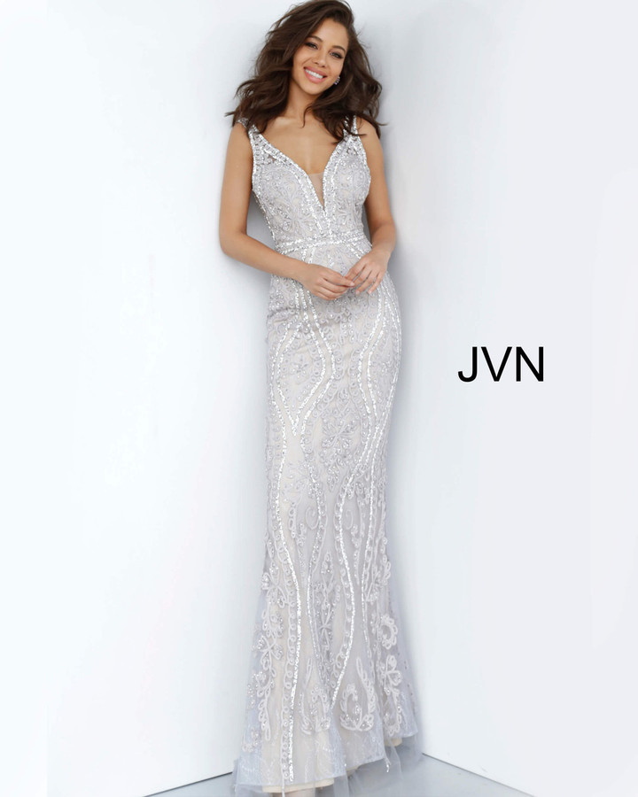 JVN by Jovani JVN03112 Metallic Embroidered Lace Gown